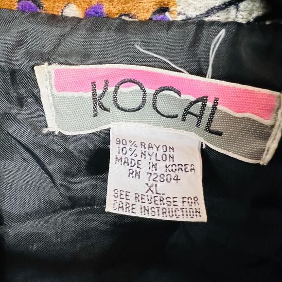 Vintage 80s KoCal Full Zip Velvet Metallic Jacket Abstract Art Print - XL - Picture 4 of 4